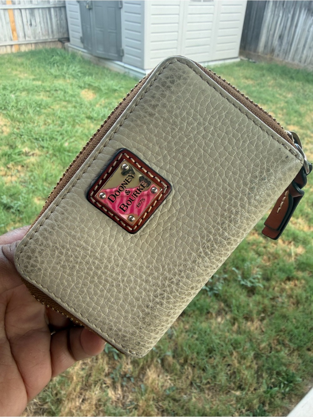 Dooney & Bourke Beige Pebbled Leather Zip Wristlet Wallet